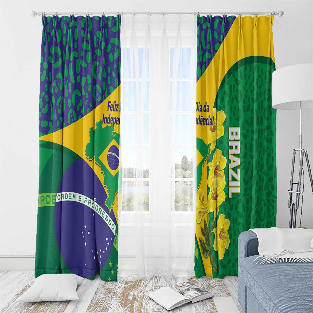 Brazil Independence Day Window Curtain Ordem e Progresso Map With Golden Trumpet - Wonder Print Shop
