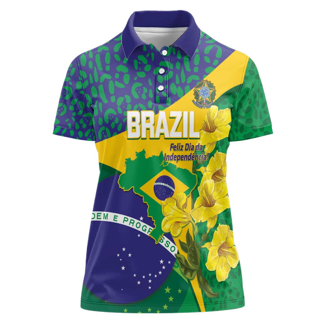 Brazil Independence Day Women Polo Shirt Ordem e Progresso Map With Golden Trumpet - Wonder Print Shop