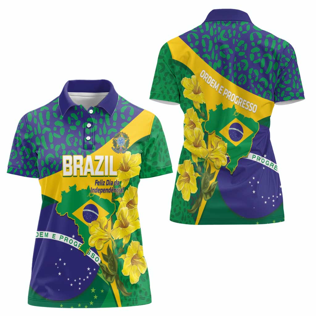 Brazil Independence Day Women Polo Shirt Ordem e Progresso Map With Golden Trumpet - Wonder Print Shop