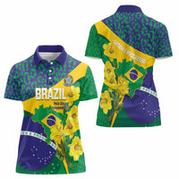 Brazil Independence Day Women Polo Shirt Ordem e Progresso Map With Golden Trumpet - Wonder Print Shop