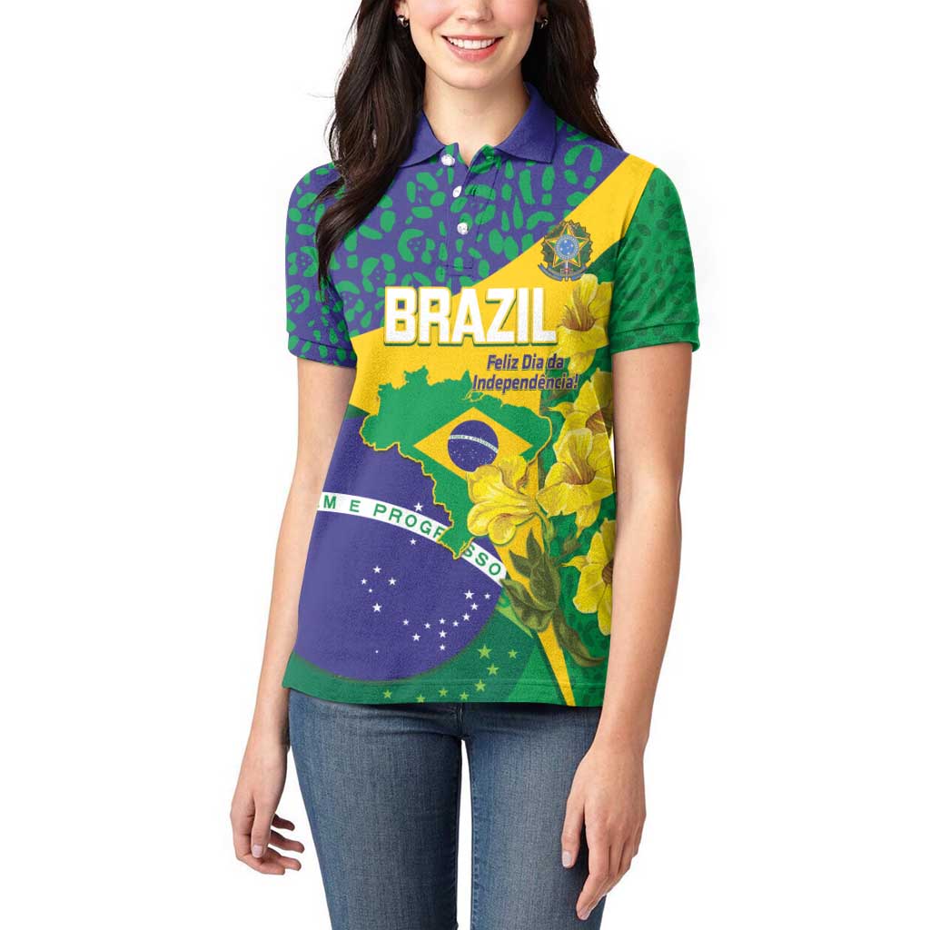 Brazil Independence Day Women Polo Shirt Ordem e Progresso Map With Golden Trumpet - Wonder Print Shop