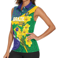 Brazil Independence Day Women Sleeveless Polo Shirt Ordem e Progresso Map With Golden Trumpet - Wonder Print Shop