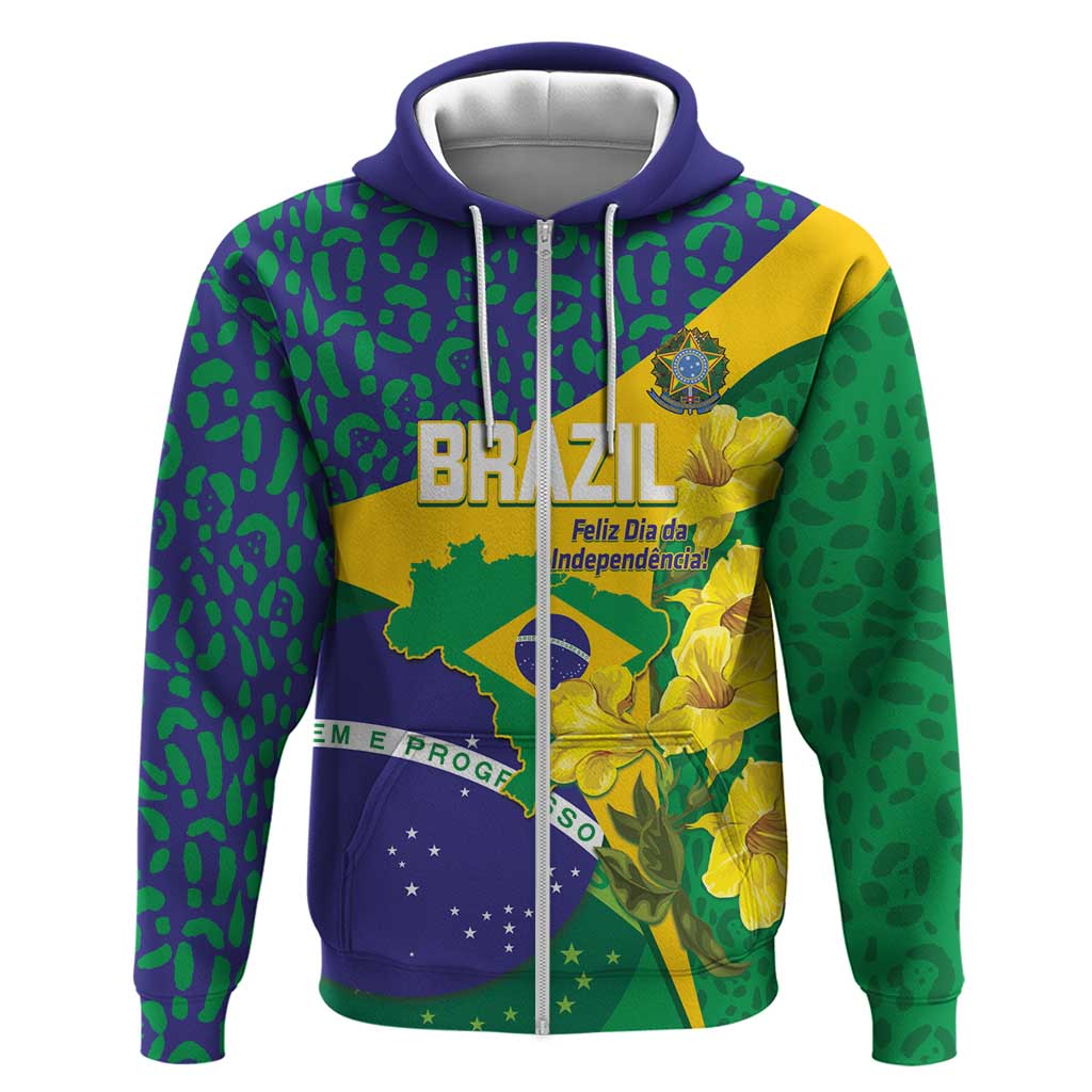 Brazil Independence Day Zip Hoodie Ordem e Progresso Map With Golden Trumpet - Wonder Print Shop