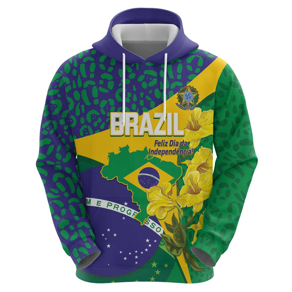 Brazil Independence Day Zip Hoodie Ordem e Progresso Map With Golden Trumpet - Wonder Print Shop