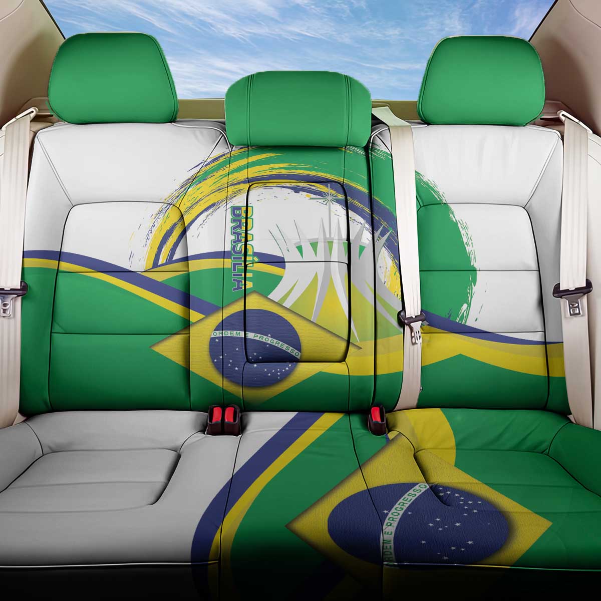 Brasilia Capital Back Car Seat Cover Brazil Flag Metropolitan Cathedral - Wonder Print Shop