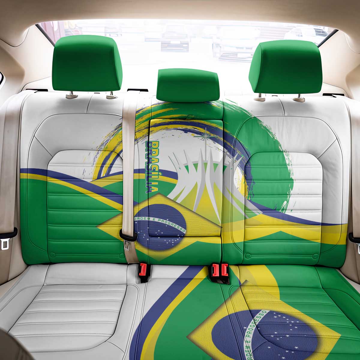 Brasilia Capital Back Car Seat Cover Brazil Flag Metropolitan Cathedral - Wonder Print Shop
