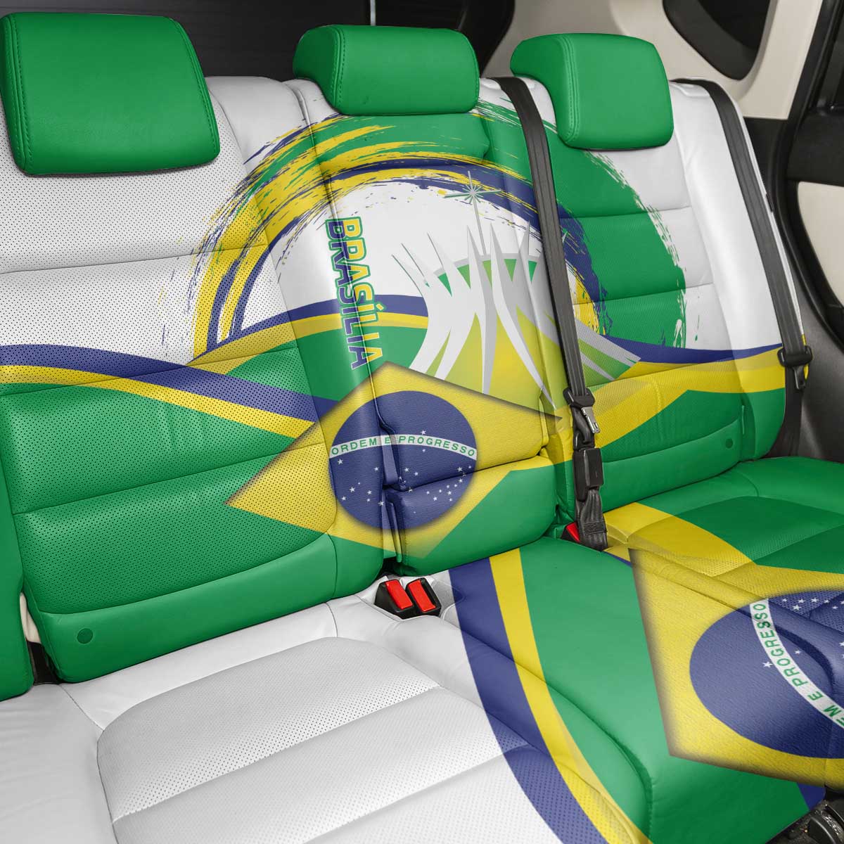 Brasilia Capital Back Car Seat Cover Brazil Flag Metropolitan Cathedral - Wonder Print Shop