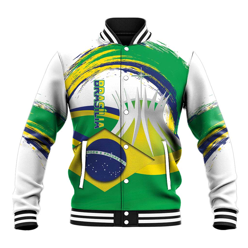 Brasilia Capital Baseball Jacket Brazil Flag Metropolitan Cathedral - Wonder Print Shop