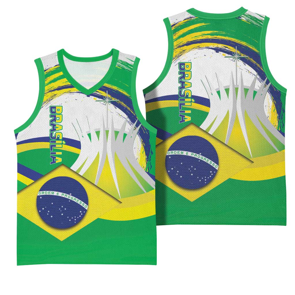 Brasilia Capital Basketball Jersey Brazil Flag Metropolitan Cathedral - Wonder Print Shop