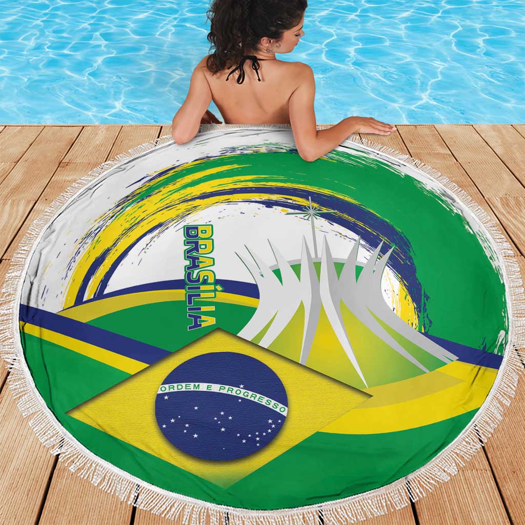 Brasilia Capital Beach Blanket Brazil Flag Metropolitan Cathedral - Wonder Print Shop