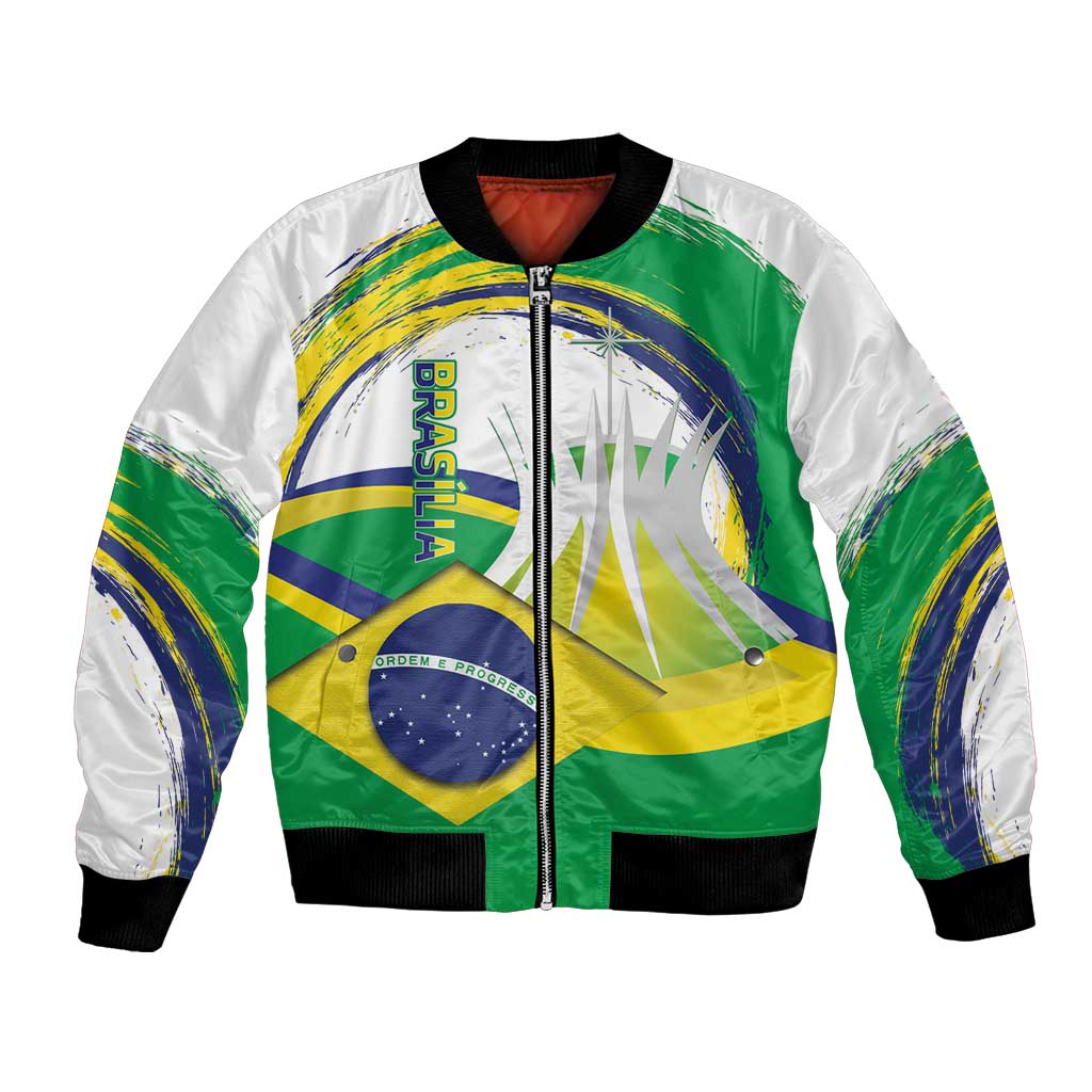 Brasilia Capital Bomber Jacket Brazil Flag Metropolitan Cathedral - Wonder Print Shop