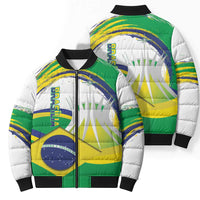 Brasilia Capital Bomber Puffer Jacket Brazil Flag Metropolitan Cathedral - Wonder Print Shop