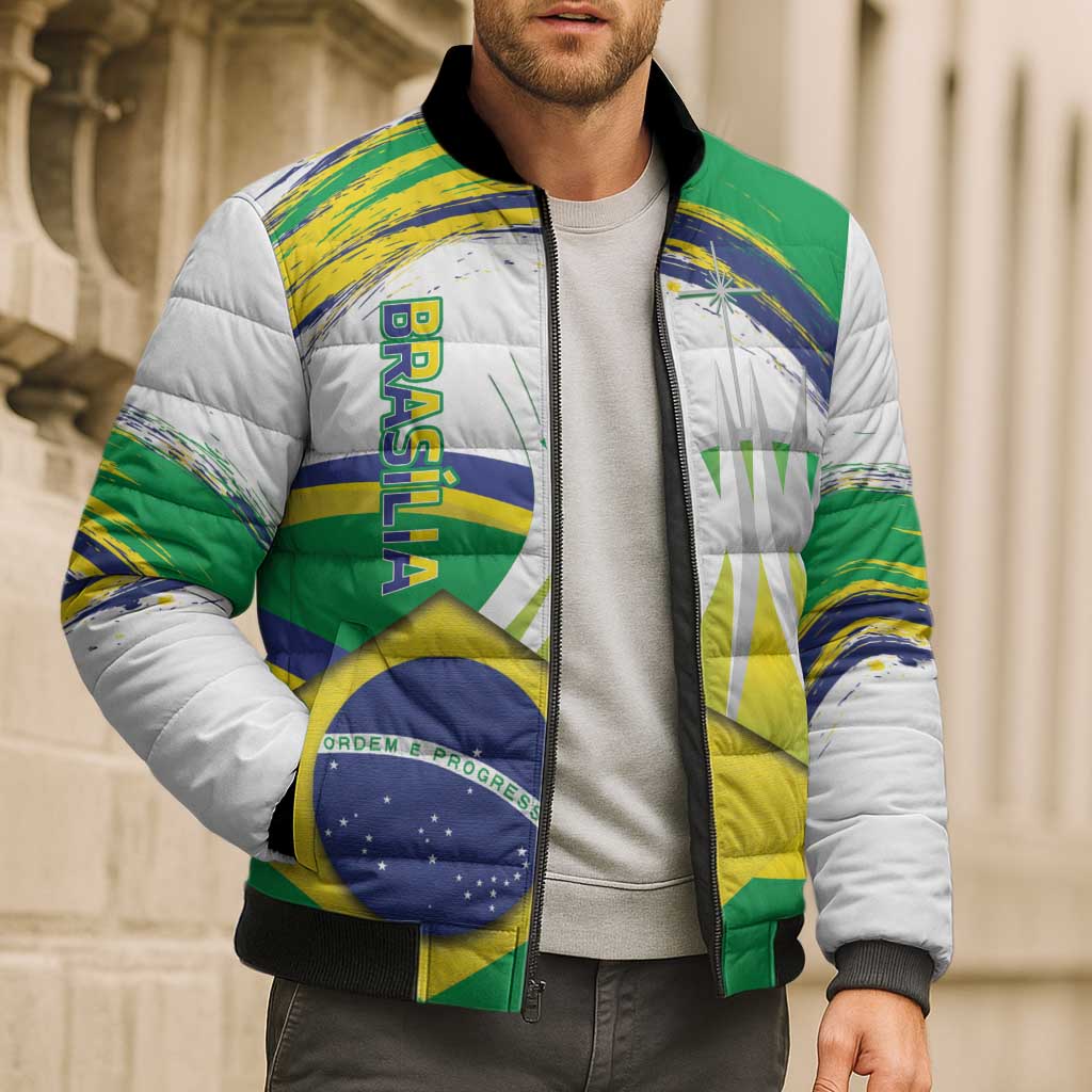 Brasilia Capital Bomber Puffer Jacket Brazil Flag Metropolitan Cathedral - Wonder Print Shop