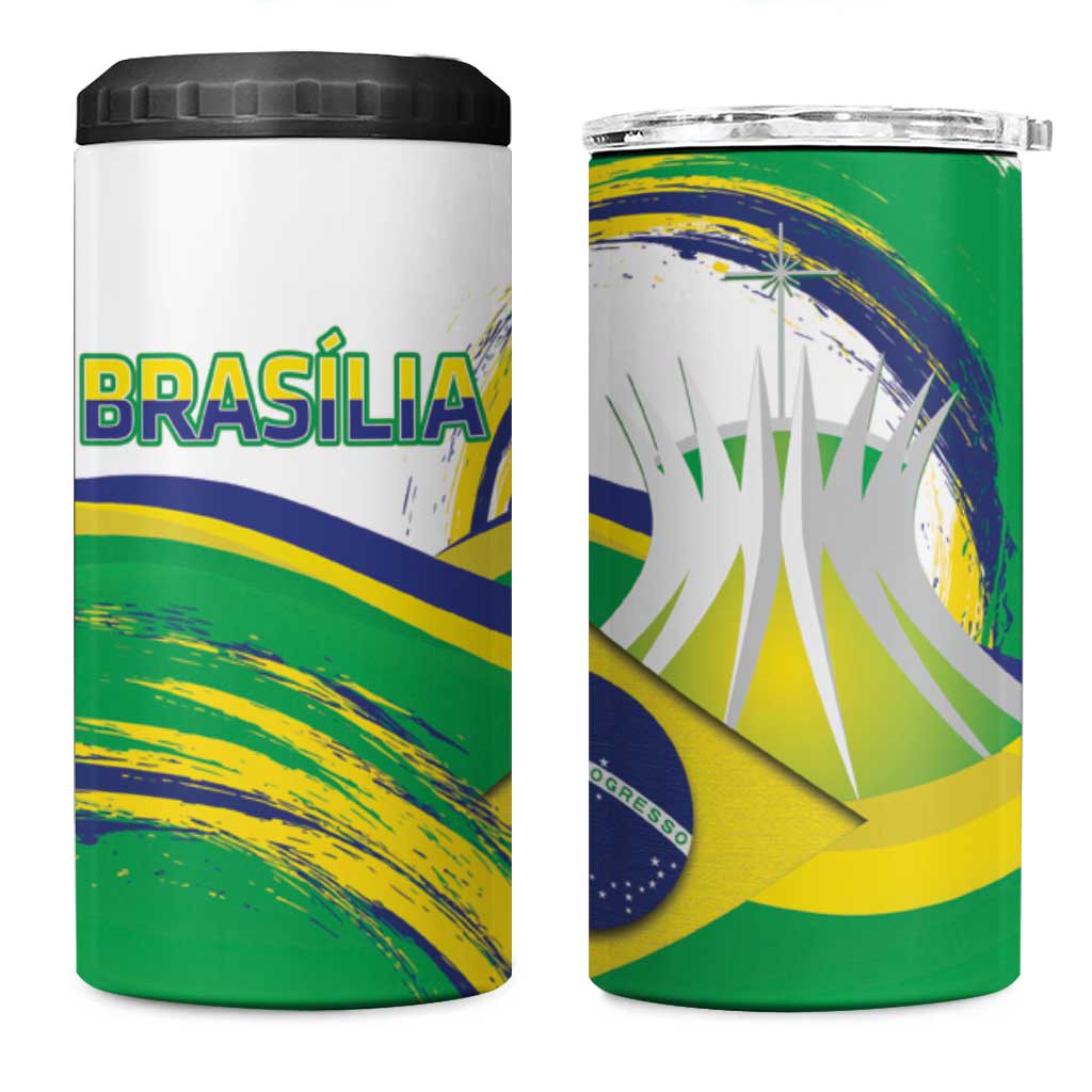 Brasilia Capital 4 in 1 Can Cooler Tumbler Brazil Flag Metropolitan Cathedral - Wonder Print Shop