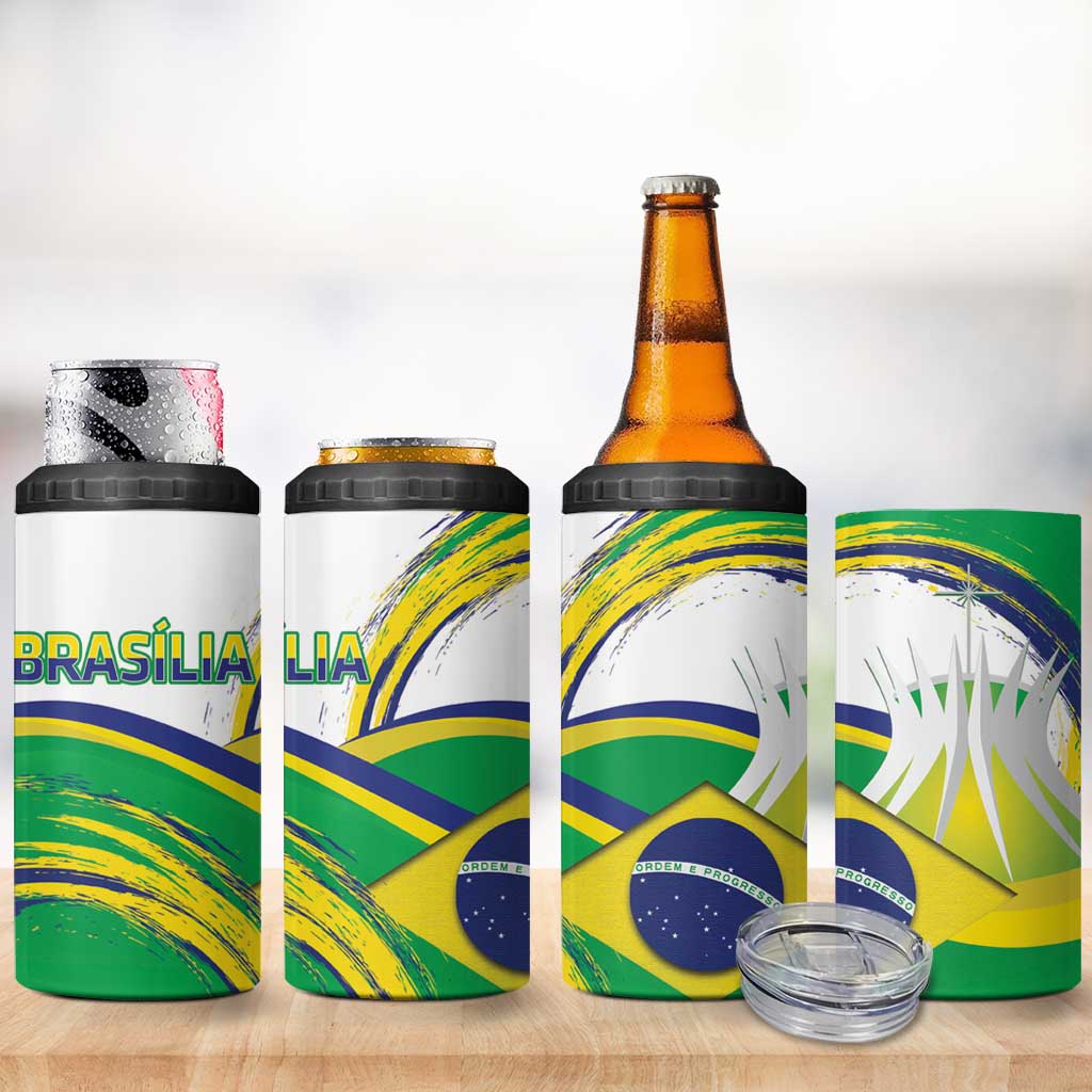 Brasilia Capital 4 in 1 Can Cooler Tumbler Brazil Flag Metropolitan Cathedral - Wonder Print Shop