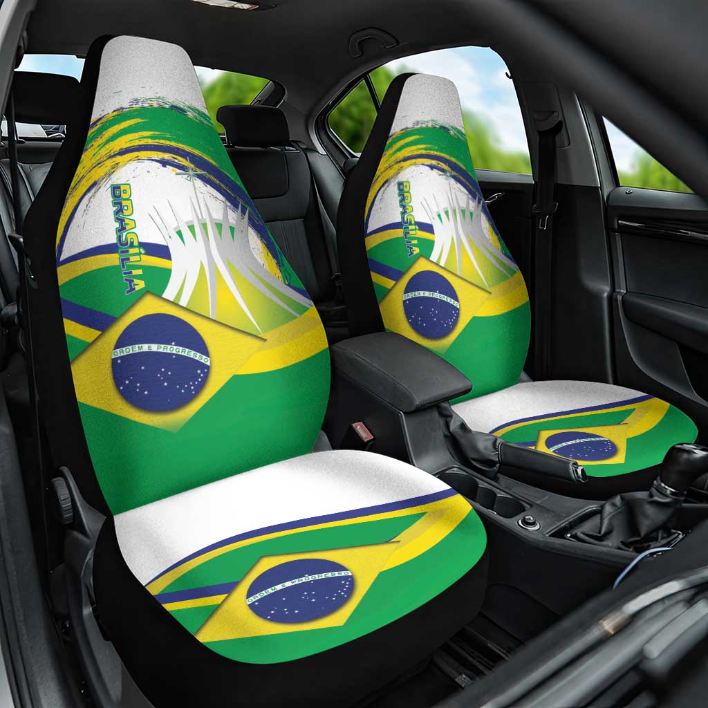 Brasilia Capital Car Seat Cover Brazil Flag Metropolitan Cathedral - Wonder Print Shop