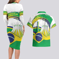 Brasilia Capital Couples Matching Long Sleeve Bodycon Dress and Hawaiian Shirt Brazil Flag Metropolitan Cathedral - Wonder Print Shop