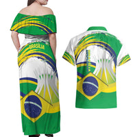 Brasilia Capital Couples Matching Off Shoulder Maxi Dress and Hawaiian Shirt Brazil Flag Metropolitan Cathedral - Wonder Print Shop