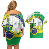 Brasilia Capital Couples Matching Off Shoulder Short Dress and Hawaiian Shirt Brazil Flag Metropolitan Cathedral - Wonder Print Shop
