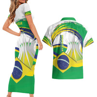 Brasilia Capital Couples Matching Short Sleeve Bodycon Dress and Hawaiian Shirt Brazil Flag Metropolitan Cathedral - Wonder Print Shop