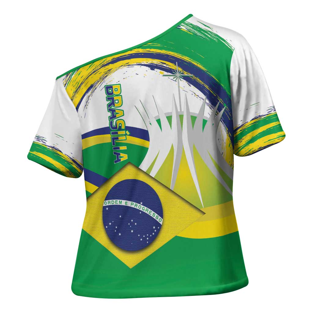Brasilia Capital Cross Shoulder Shirt Brazil Flag Metropolitan Cathedral - Wonder Print Shop