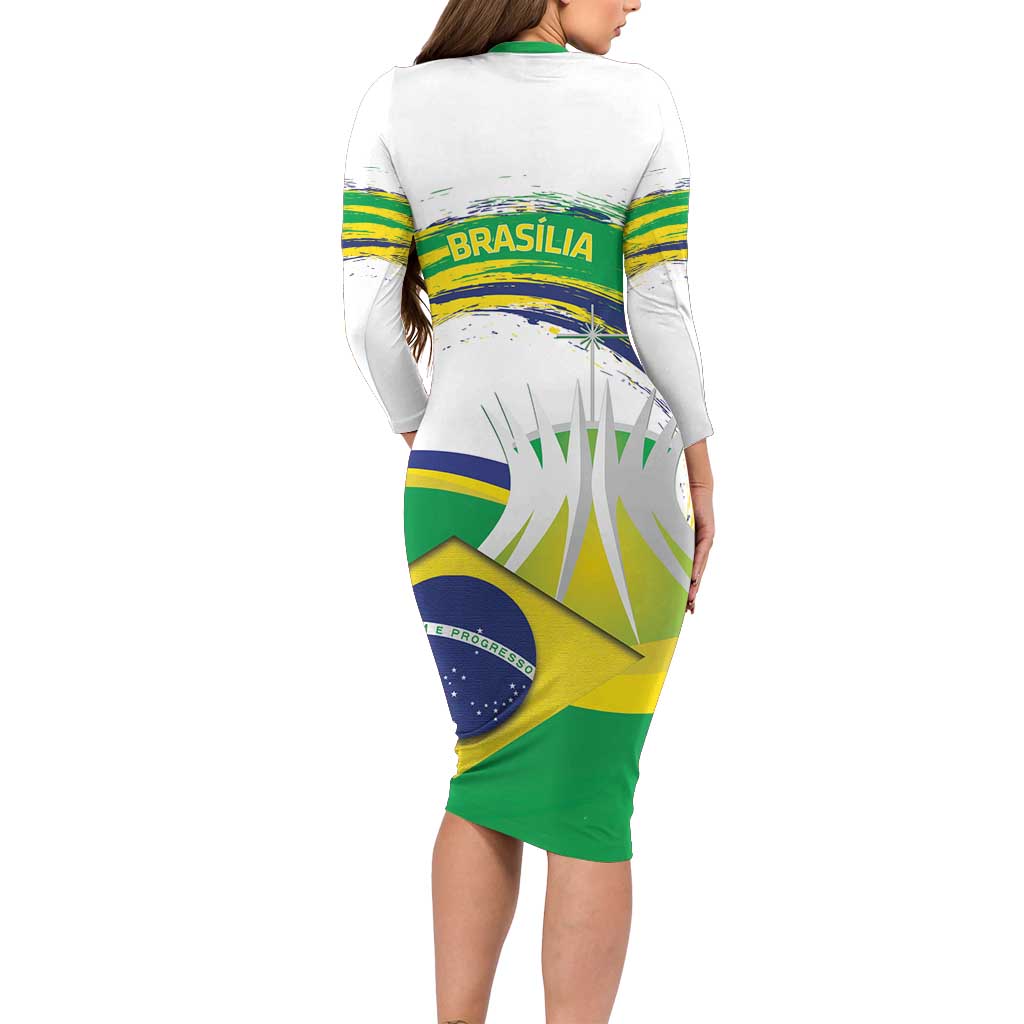 Brasilia Capital Family Matching Long Sleeve Bodycon Dress and Hawaiian Shirt Brazil Flag Metropolitan Cathedral - Wonder Print Shop