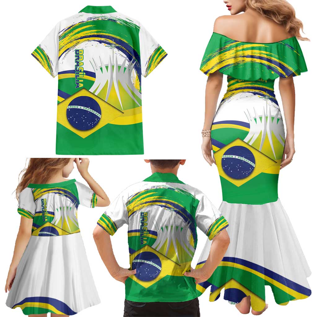 Brasilia Capital Family Matching Mermaid Dress and Hawaiian Shirt Brazil Flag Metropolitan Cathedral - Wonder Print Shop