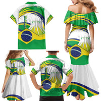 Brasilia Capital Family Matching Mermaid Dress and Hawaiian Shirt Brazil Flag Metropolitan Cathedral - Wonder Print Shop