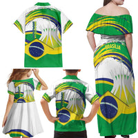 Brasilia Capital Family Matching Off Shoulder Maxi Dress and Hawaiian Shirt Brazil Flag Metropolitan Cathedral - Wonder Print Shop