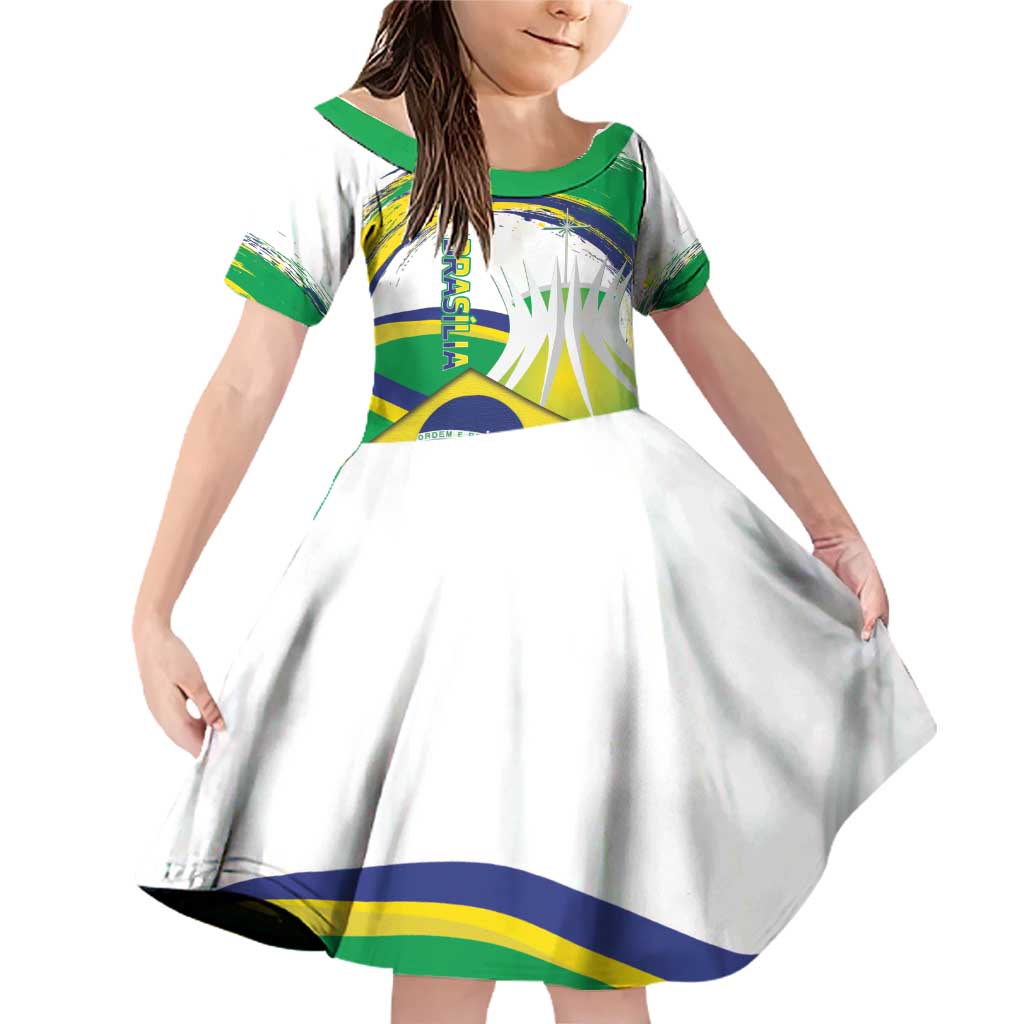 Brasilia Capital Family Matching Off Shoulder Short Dress and Hawaiian Shirt Brazil Flag Metropolitan Cathedral - Wonder Print Shop