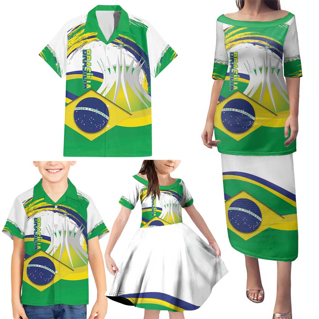 Brasilia Capital Family Matching Puletasi and Hawaiian Shirt Brazil Flag Metropolitan Cathedral - Wonder Print Shop