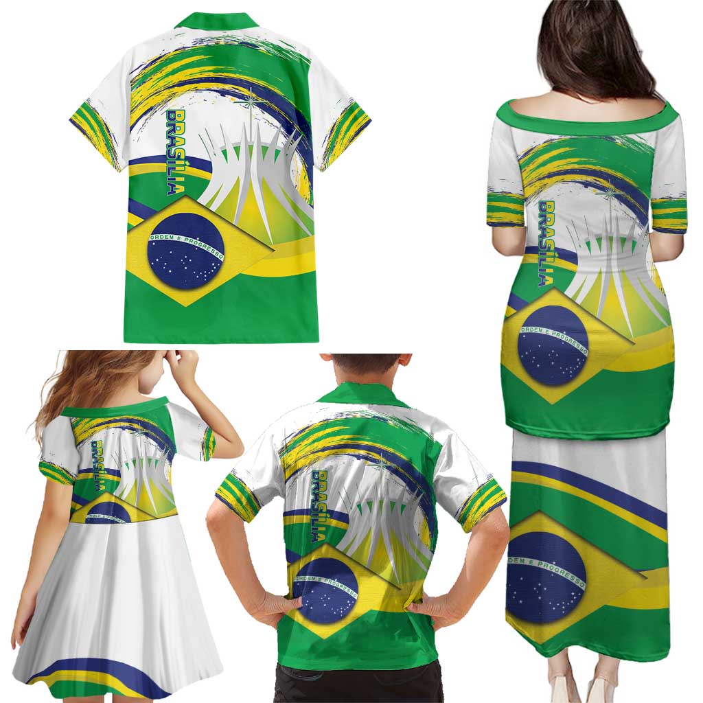 Brasilia Capital Family Matching Puletasi and Hawaiian Shirt Brazil Flag Metropolitan Cathedral - Wonder Print Shop