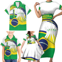 Brasilia Capital Family Matching Short Sleeve Bodycon Dress and Hawaiian Shirt Brazil Flag Metropolitan Cathedral - Wonder Print Shop