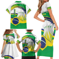 Brasilia Capital Family Matching Short Sleeve Bodycon Dress and Hawaiian Shirt Brazil Flag Metropolitan Cathedral - Wonder Print Shop