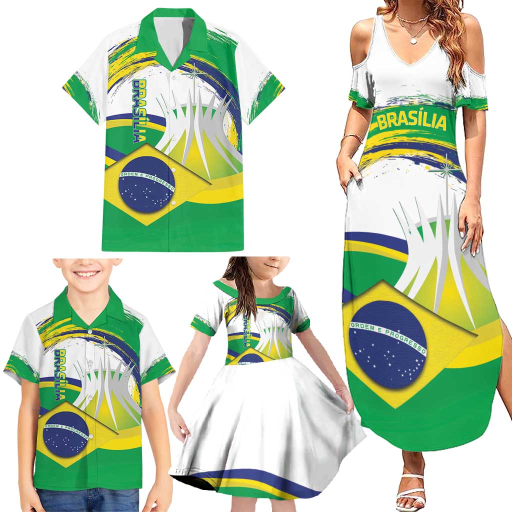 Brasilia Capital Family Matching Summer Maxi Dress and Hawaiian Shirt Brazil Flag Metropolitan Cathedral - Wonder Print Shop