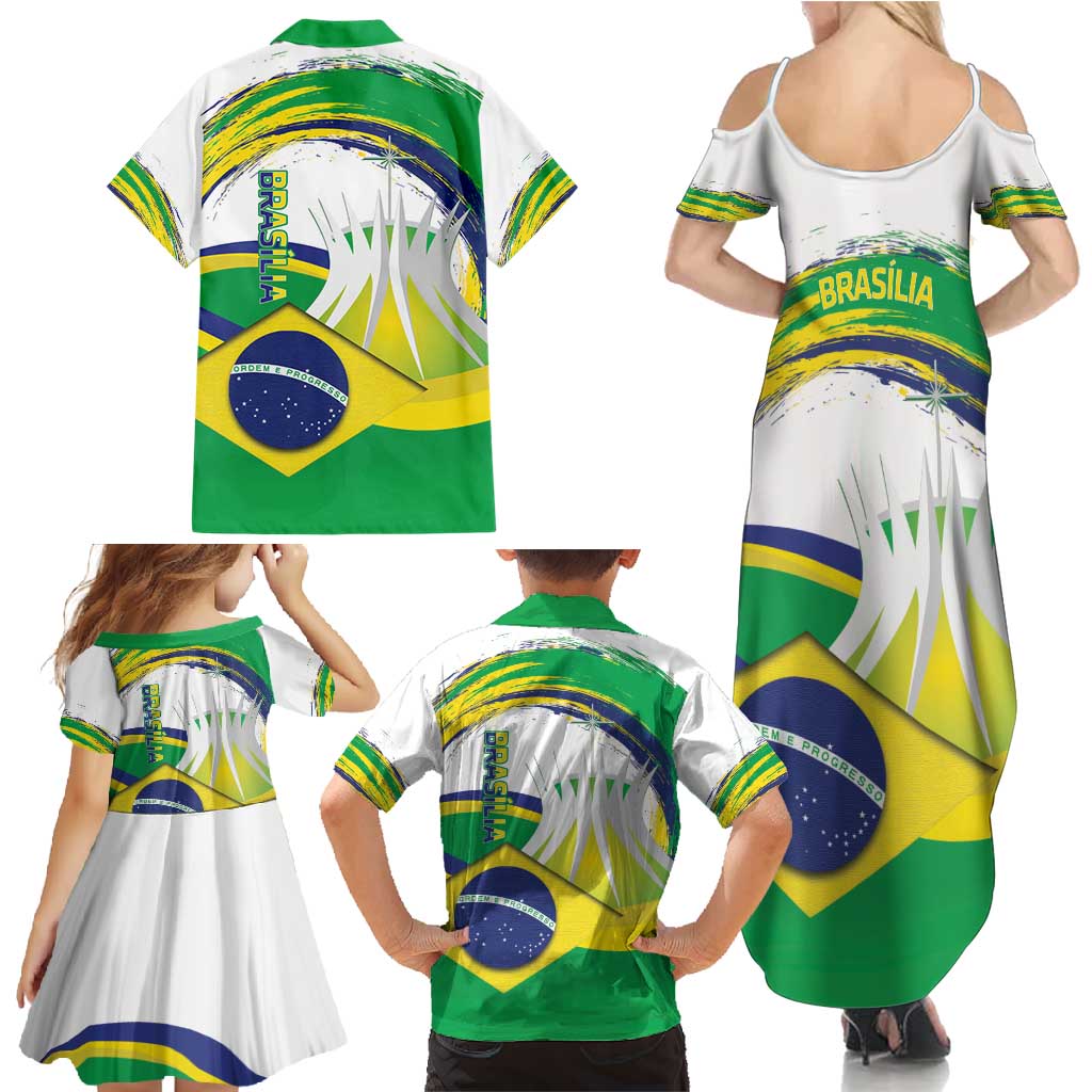 Brasilia Capital Family Matching Summer Maxi Dress and Hawaiian Shirt Brazil Flag Metropolitan Cathedral - Wonder Print Shop