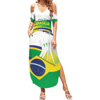 Brasilia Capital Family Matching Summer Maxi Dress and Hawaiian Shirt Brazil Flag Metropolitan Cathedral - Wonder Print Shop