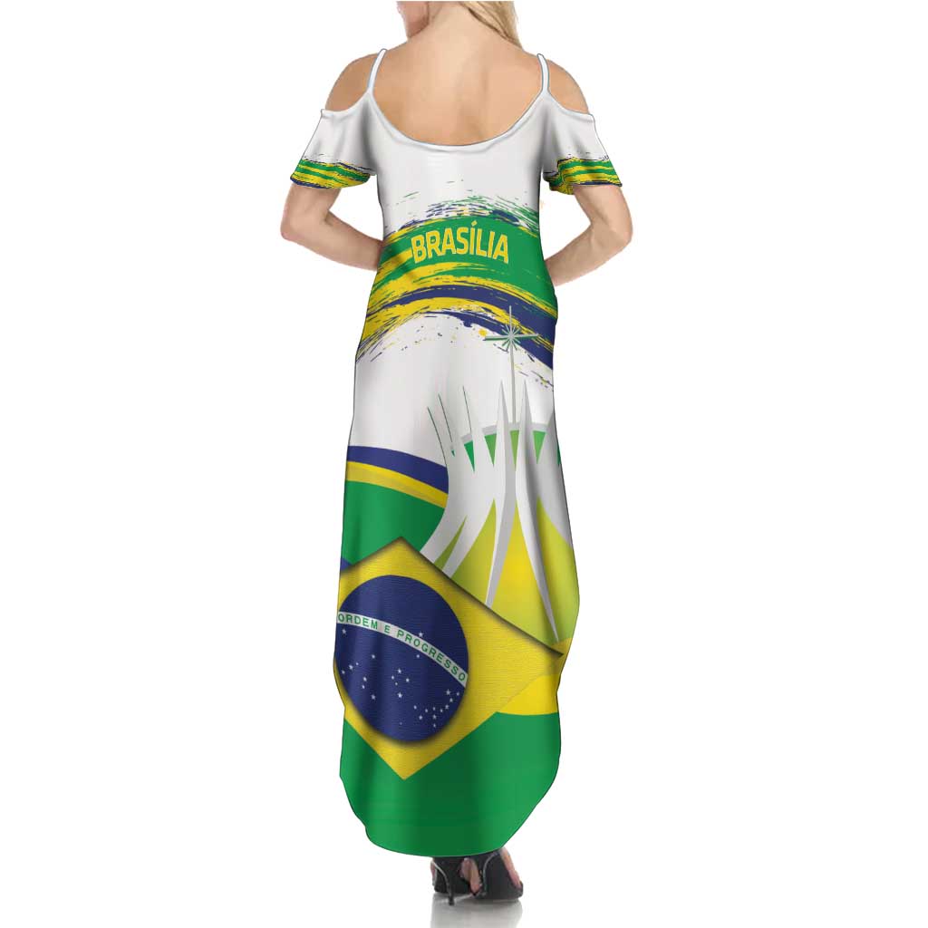 Brasilia Capital Family Matching Summer Maxi Dress and Hawaiian Shirt Brazil Flag Metropolitan Cathedral - Wonder Print Shop