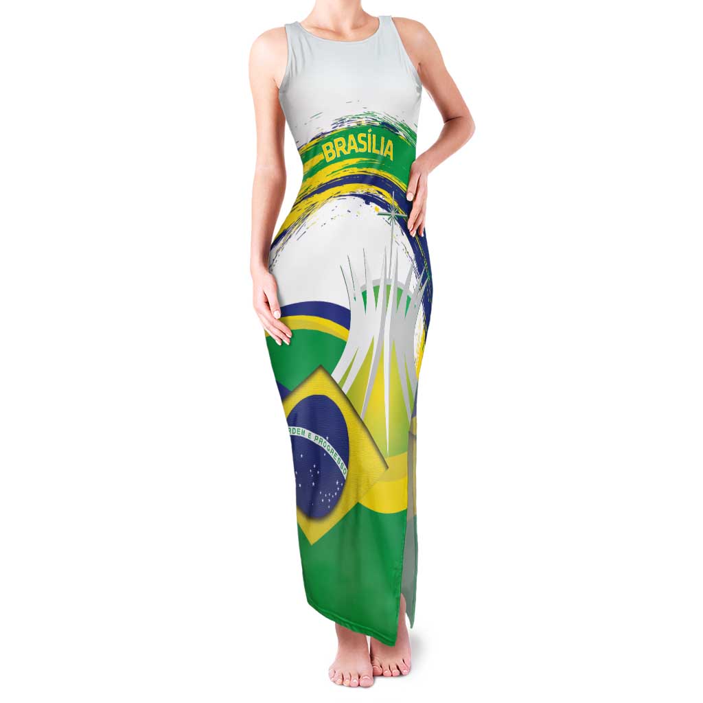Brasilia Capital Family Matching Tank Maxi Dress and Hawaiian Shirt Brazil Flag Metropolitan Cathedral - Wonder Print Shop