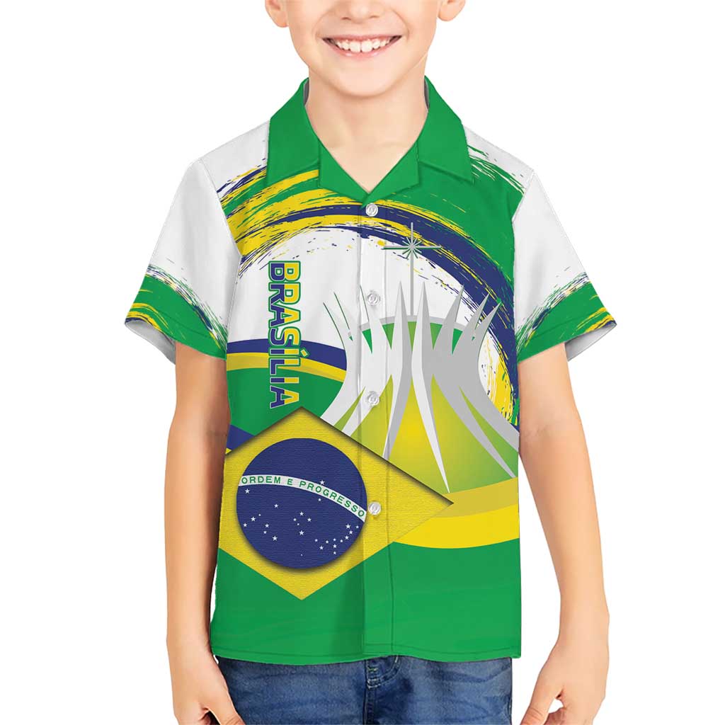 Brasilia Capital Kid Hawaiian Shirt Brazil Flag Metropolitan Cathedral - Wonder Print Shop