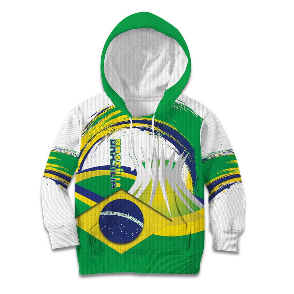 Brasilia Capital Kid Hoodie Brazil Flag Metropolitan Cathedral - Wonder Print Shop