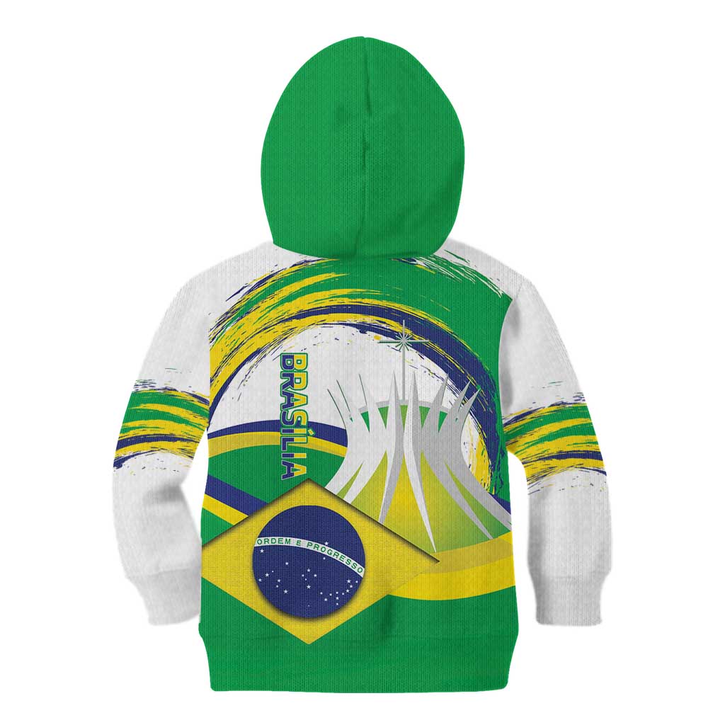 Brasilia Capital Kid Hoodie Brazil Flag Metropolitan Cathedral - Wonder Print Shop