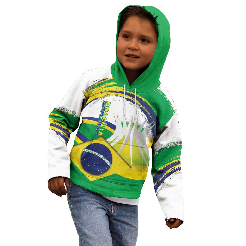 Brasilia Capital Kid Hoodie Brazil Flag Metropolitan Cathedral - Wonder Print Shop