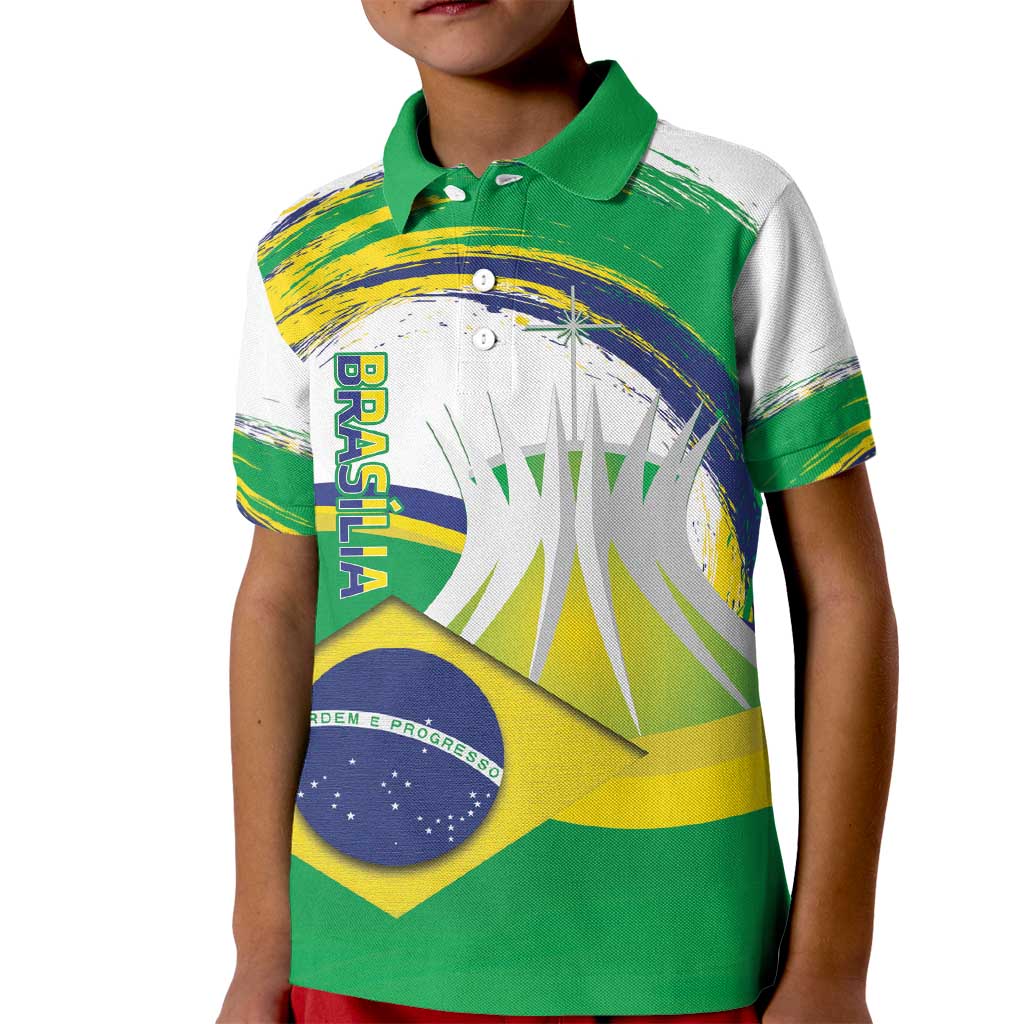 Brasilia Capital Kid Polo Shirt Brazil Flag Metropolitan Cathedral - Wonder Print Shop