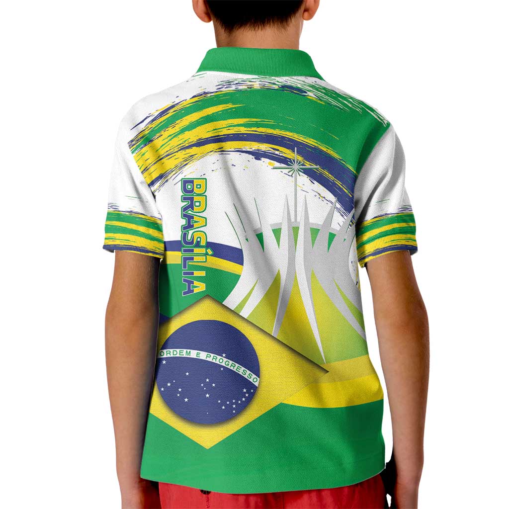 Brasilia Capital Kid Polo Shirt Brazil Flag Metropolitan Cathedral - Wonder Print Shop