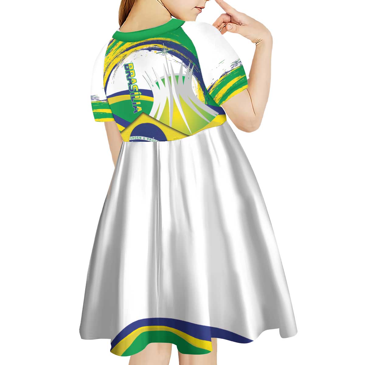 Brasilia Capital Kid Short Sleeve Dress Brazil Flag Metropolitan Cathedral - Wonder Print Shop