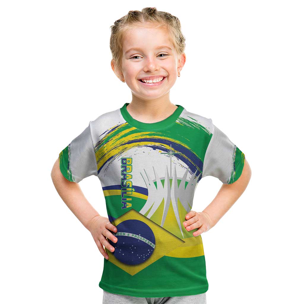 Brasilia Capital Kid T Shirt Brazil Flag Metropolitan Cathedral - Wonder Print Shop