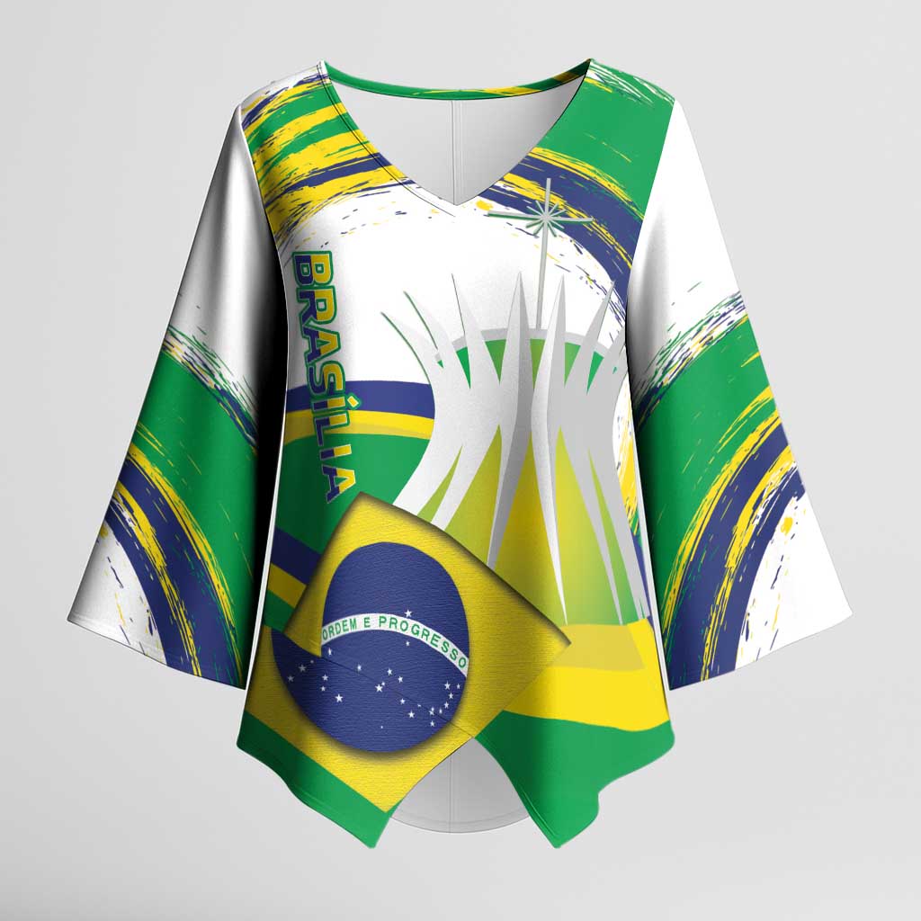 Brasilia Capital Kimono Sleeve Blouse Brazil Flag Metropolitan Cathedral - Wonder Print Shop