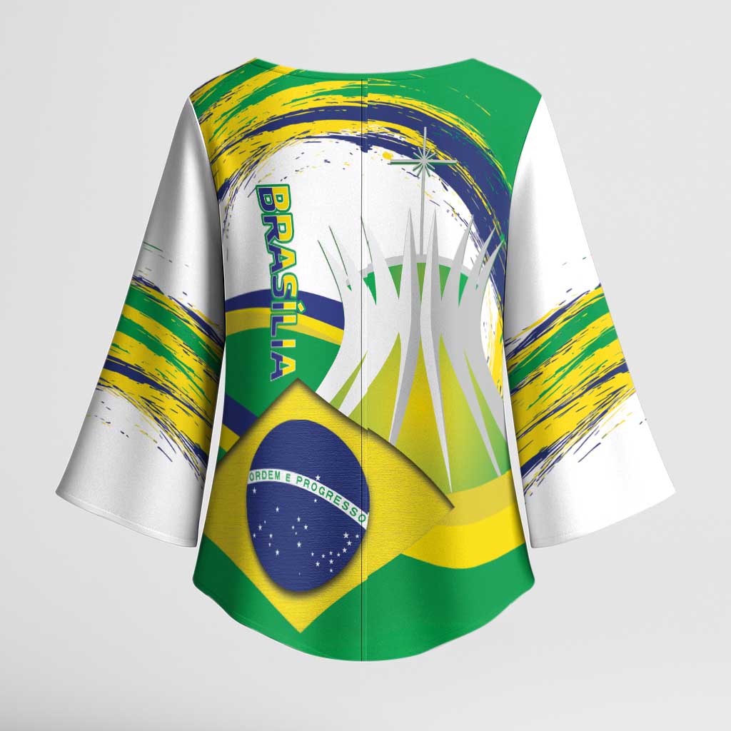 Brasilia Capital Kimono Sleeve Blouse Brazil Flag Metropolitan Cathedral - Wonder Print Shop