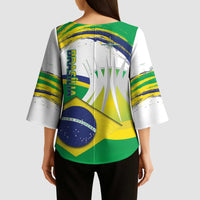 Brasilia Capital Kimono Sleeve Blouse Brazil Flag Metropolitan Cathedral - Wonder Print Shop